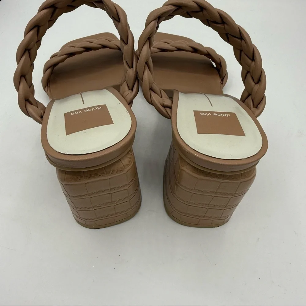 DOLCE VITA Paily CAFE STELLA Sandals Size 9.5 Tan Braided Square Toe Heeled